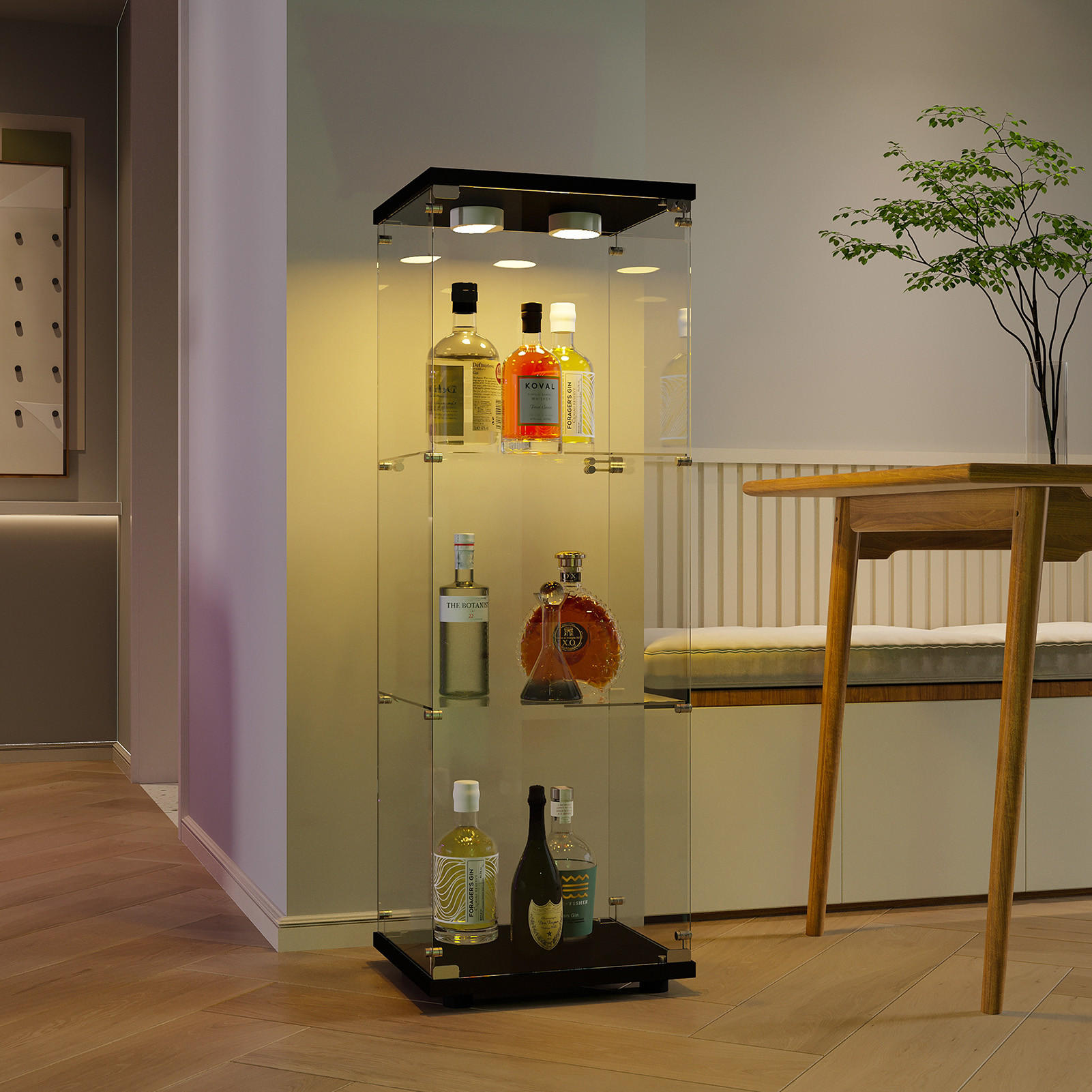 GLASVITRINE Standvitrine in Schwarz, mit 3 Böden und LED aus ESG - Schwarz, Glas (36.5/125/42.5cm)