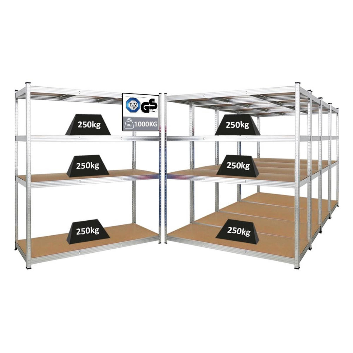 SCHWERLASTREGAL Taurus XL 5er-Set 180x160x60 cm Fachlast 250 kg Verzinkt - Silberfarben, Metall (800/180/60cm) - PROREGAL