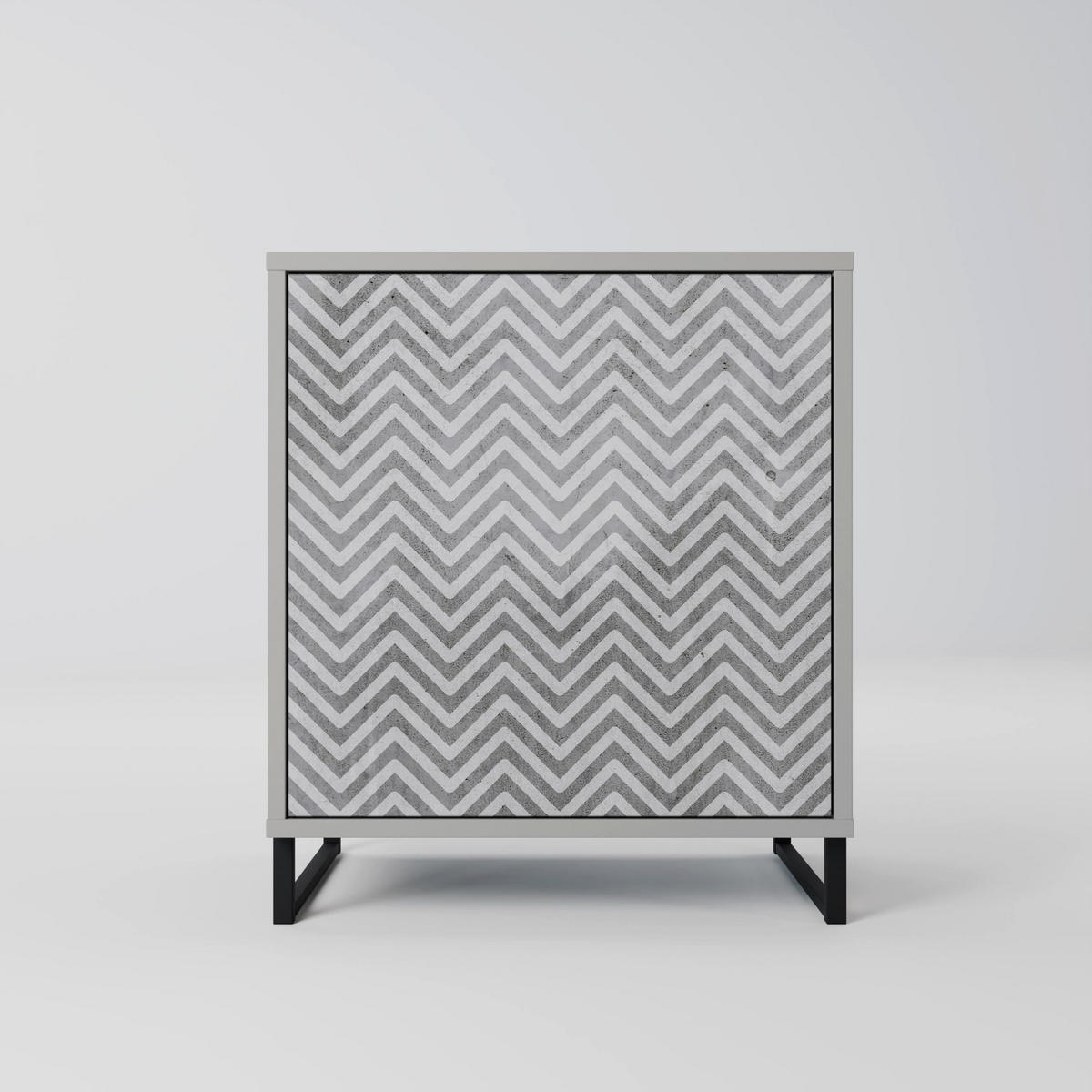 SIDEBOARD CONCRETE ZIG ZAG, Grau, 57,5x42x67,5 cm, Schwarze Metall-Rahmenfüße - Multicolor/Schwarz, Holzwerkstoff/Metall (57.5/67.5/42cm) - SpaceRebels