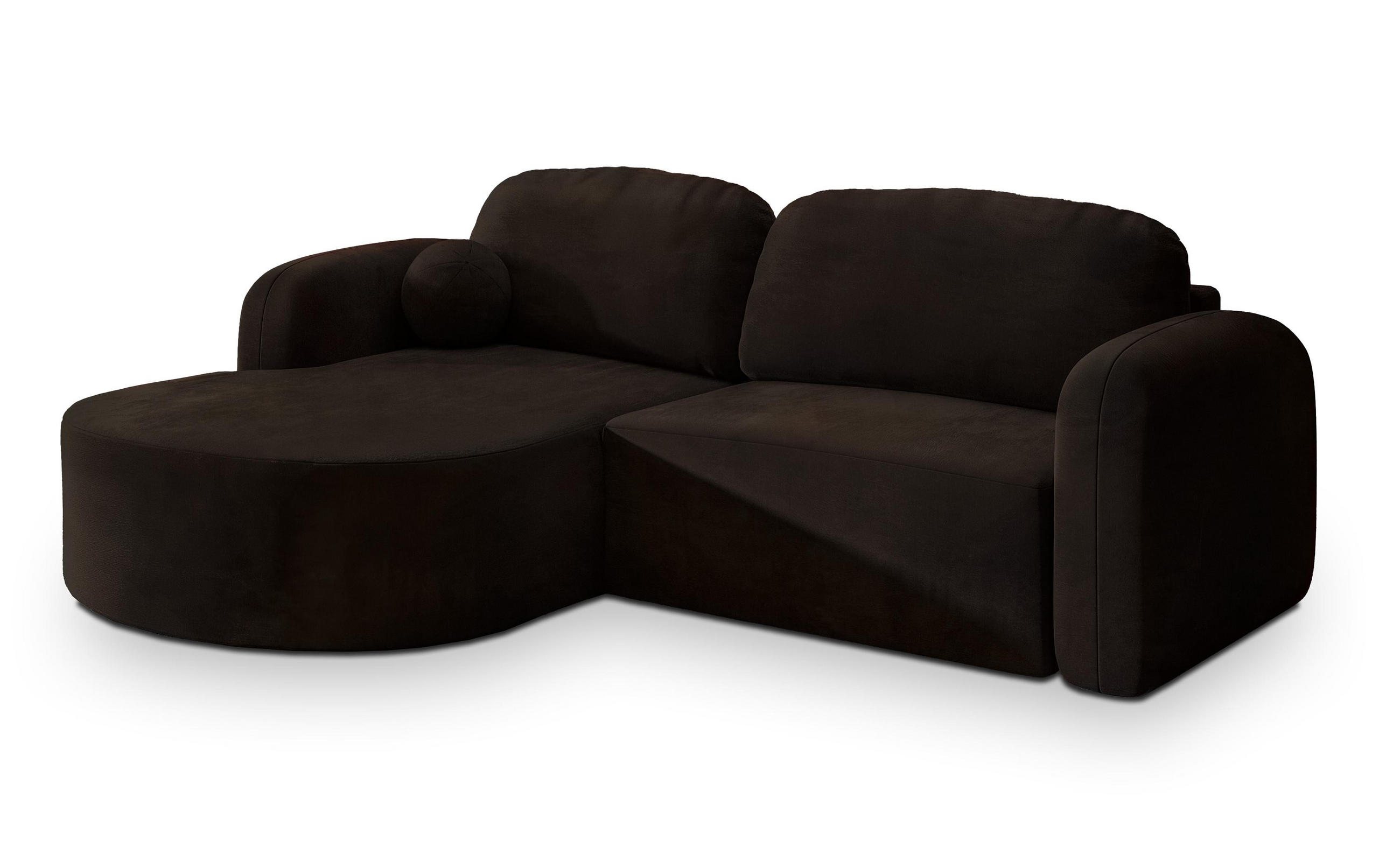 ECKSOFA AMILIA M L-S Braun Velours-Stoff mit Schlaffunktion - Braun, Holz (263/174cm) - MASSENO
