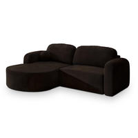 ECKSOFA AMILIA M L-S Braun Velours-Stoff mit Schlaffunktion - Braun, Holz (263/174cm) - MASSENO