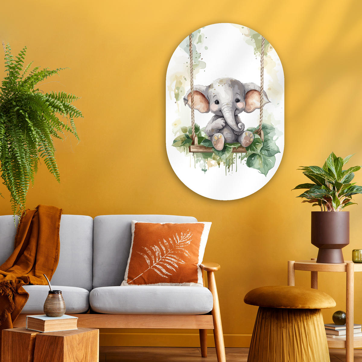 WANDBILD Elefant - Tier - Kinder - Dschungel 60x90 cm - Hellgrau, Kunststoff (60/90cm) - MuchoWow