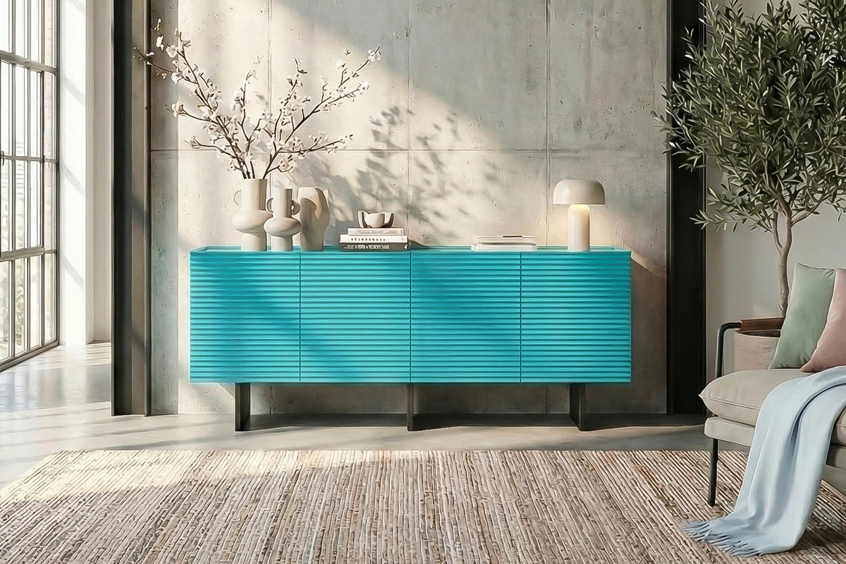 SIDEBOARD LYNN Blau Holz - Blau/Schwarz, Holzwerkstoff/Metall (180/75/40cm) - KAWOLA