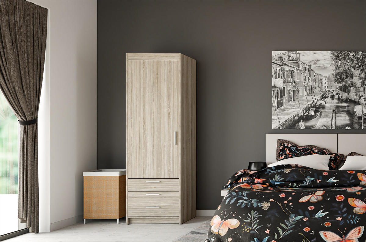 KLEIDERSCHRANK Storicos Sonoma Eiche 59,9/190,5/53 cm - 1T3S Modern mit Schubladen - Beige, Holzwerkstoff/Kunststoff (59.9/190.5/53cm) - AX Living