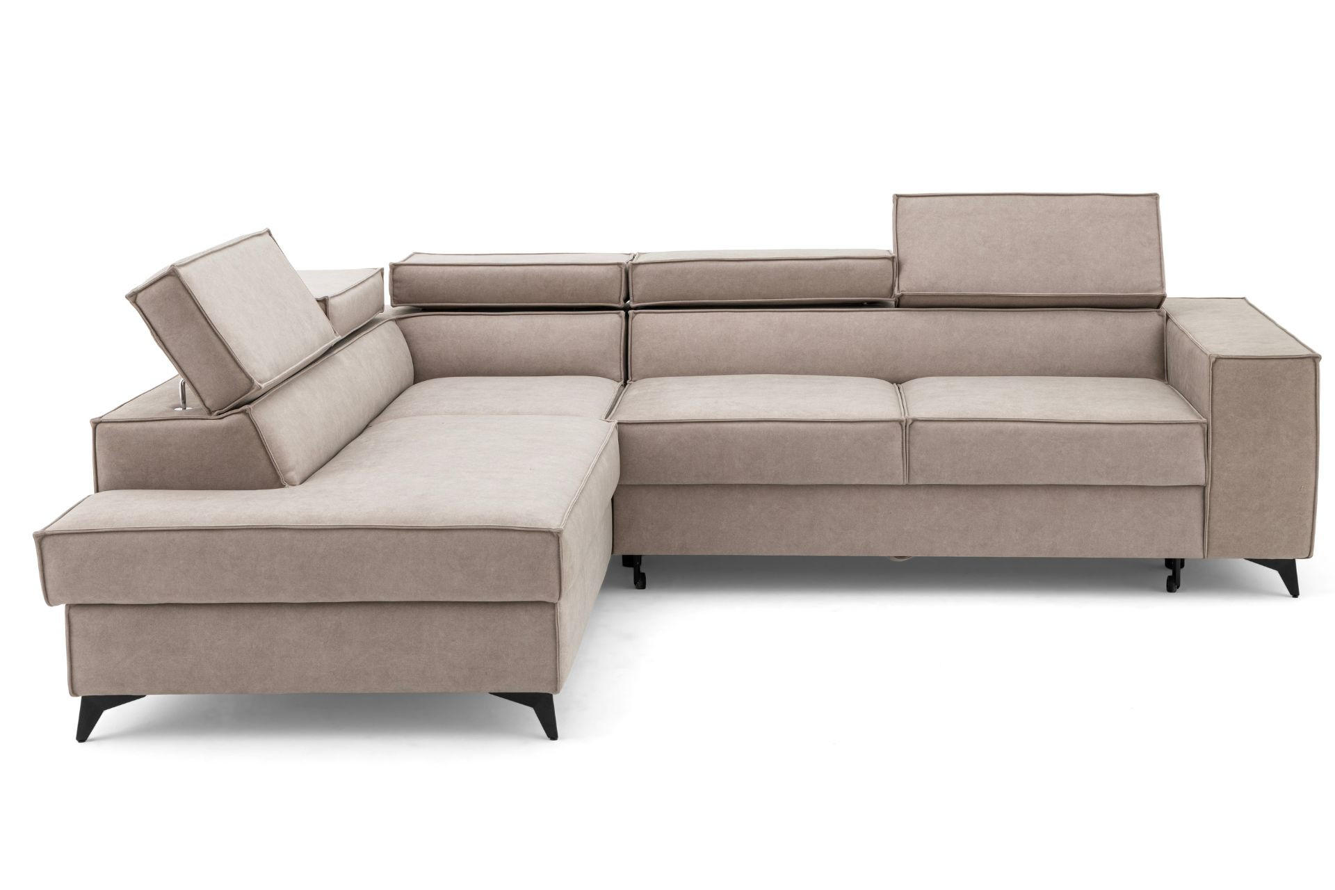 ECKSOFA PURE L Links mit Schlaffunktion 127x199 Velours Creme - Creme/Schwarz, Holz/Textil (281/204cm) - Muffo