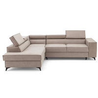 ECKSOFA PURE L Links mit Schlaffunktion 127x199 Velours Creme - Creme/Schwarz, Holz/Textil (281/204cm) - Muffo