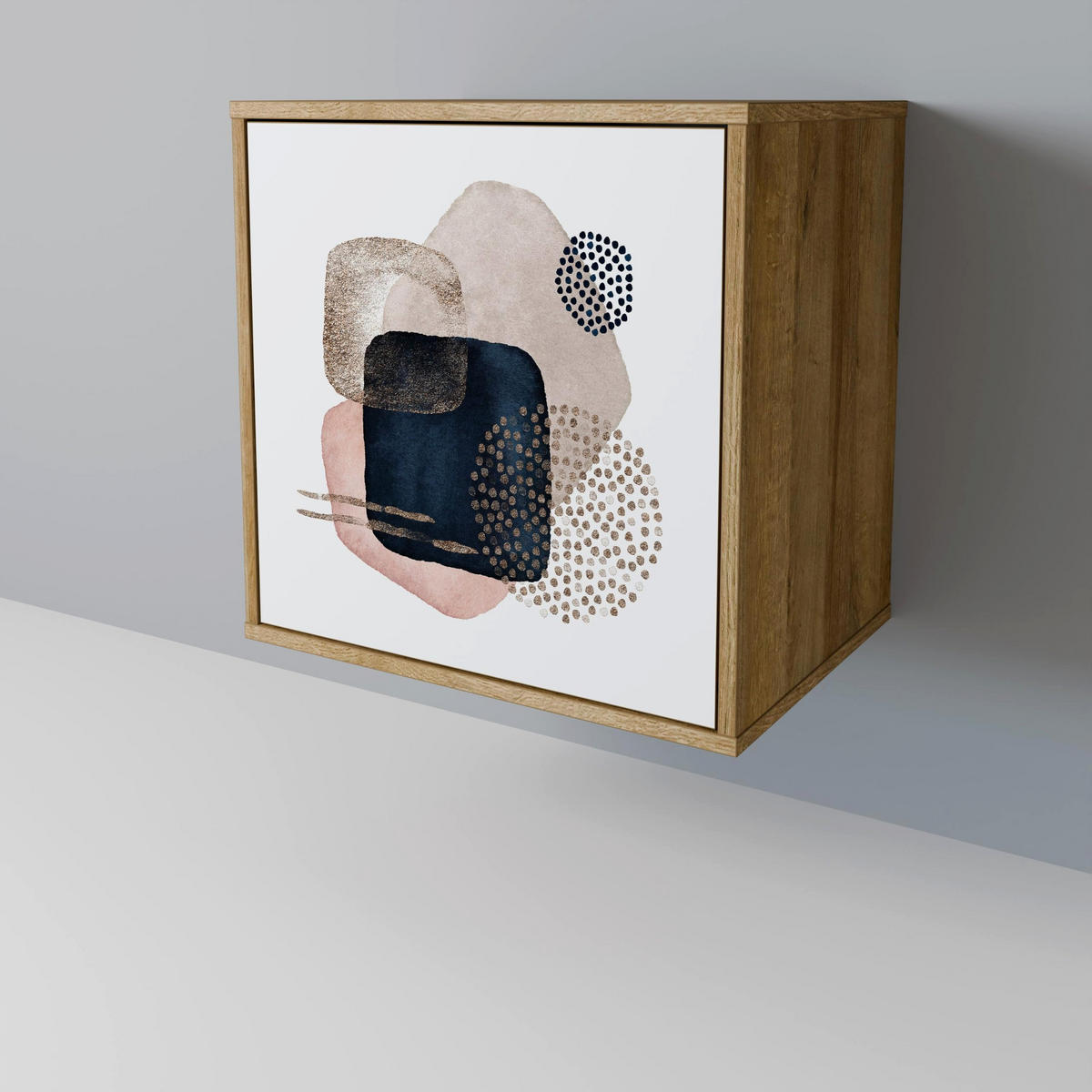 SIDEBOARD COLORFUL SHAPES, Eichefarben, 57,5x42x77,5 cm, Schräge Buchenholzfüße - Eichefarben/Buchefarben, Holzwerkstoff/Buchenholz (57.5/77.5/42cm) - SpaceRebels