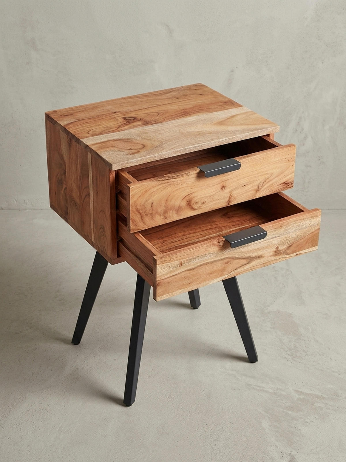 NACHTTISCH – Akazie Massivholz, Industrial-Stil, handmade, braun/grau - Beige/Anthrazit, Holz/Metall (47/65/35cm) - KADIMA DESIGN