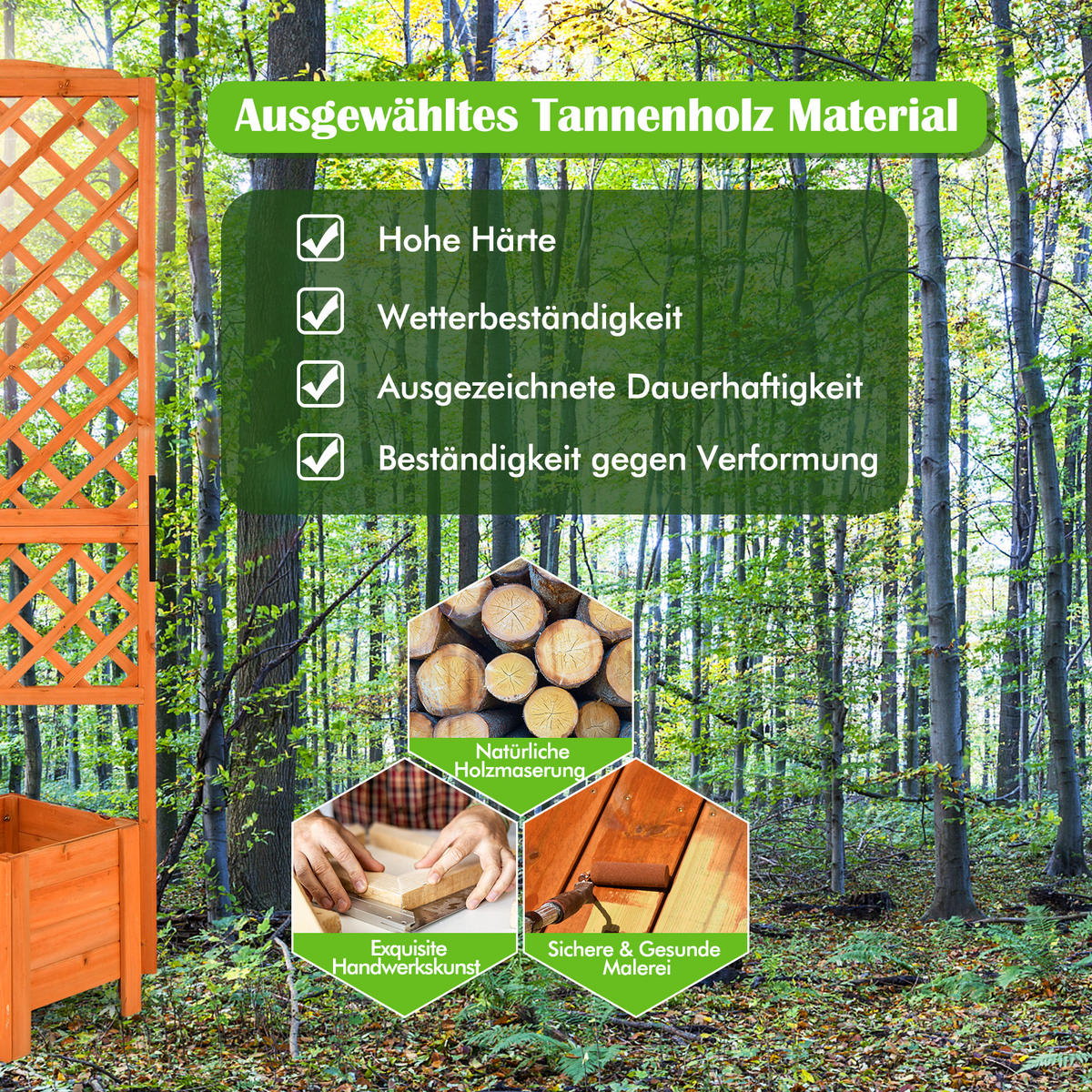 BLUMENKASTEN mit Rankgitter Orange - Orange, Holz (52/180/55cm) - COSTWAY