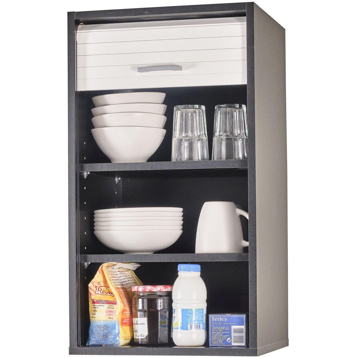 KÜCHENOBERSCHRANK mit Rolladentür 35/40/72cm - Schwarz, Holzwerkstoff (40/72/35cm) - Simmob