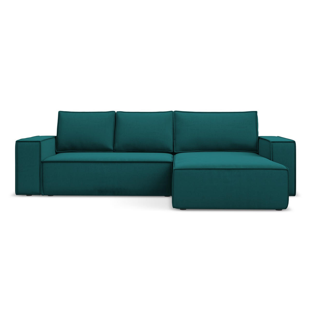 ECKSOFA mit Schlaffunktion Samt Stoff Blau - Blau/Petrol, Kunststoff/Textil (290/185cm) - LaMiaSofa