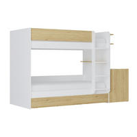 ETAGENBETT mit zusätzlichem Ausziehbett & 2 Schreibtischen - 3 x 90 x 190 cm - Weiß & Holzfarben - DOMATI - Naturfarben, Holz (100.4/196cm) - Vente-Unique