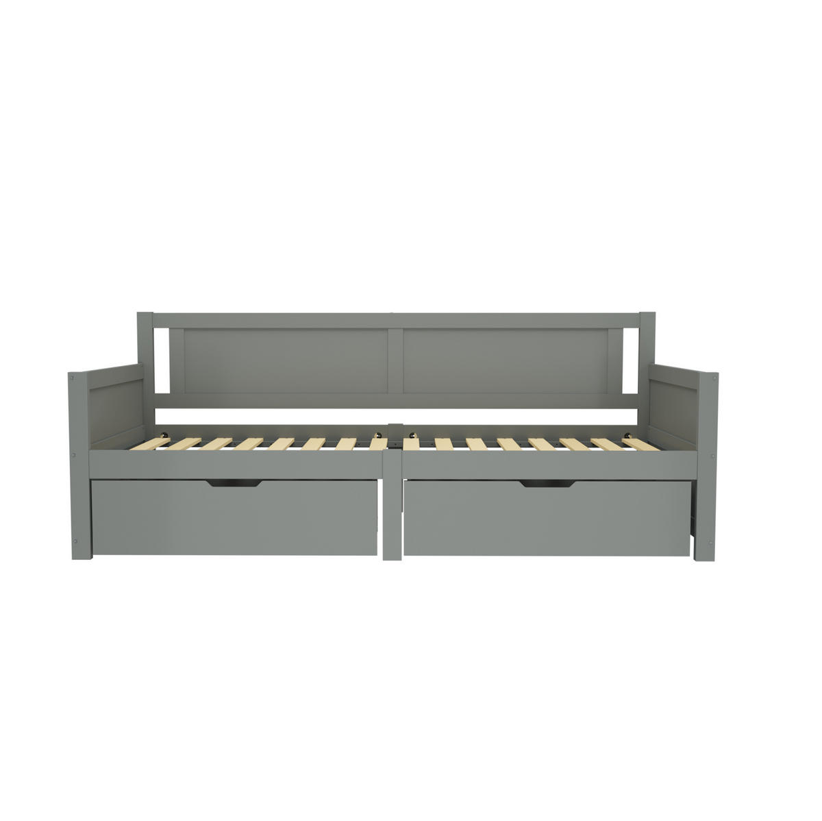 POLSTERBETT aus Massivholz 90x200 cm in Grau mit 2 Schubladen - Grau, Holz (90/200cm) - Modfu