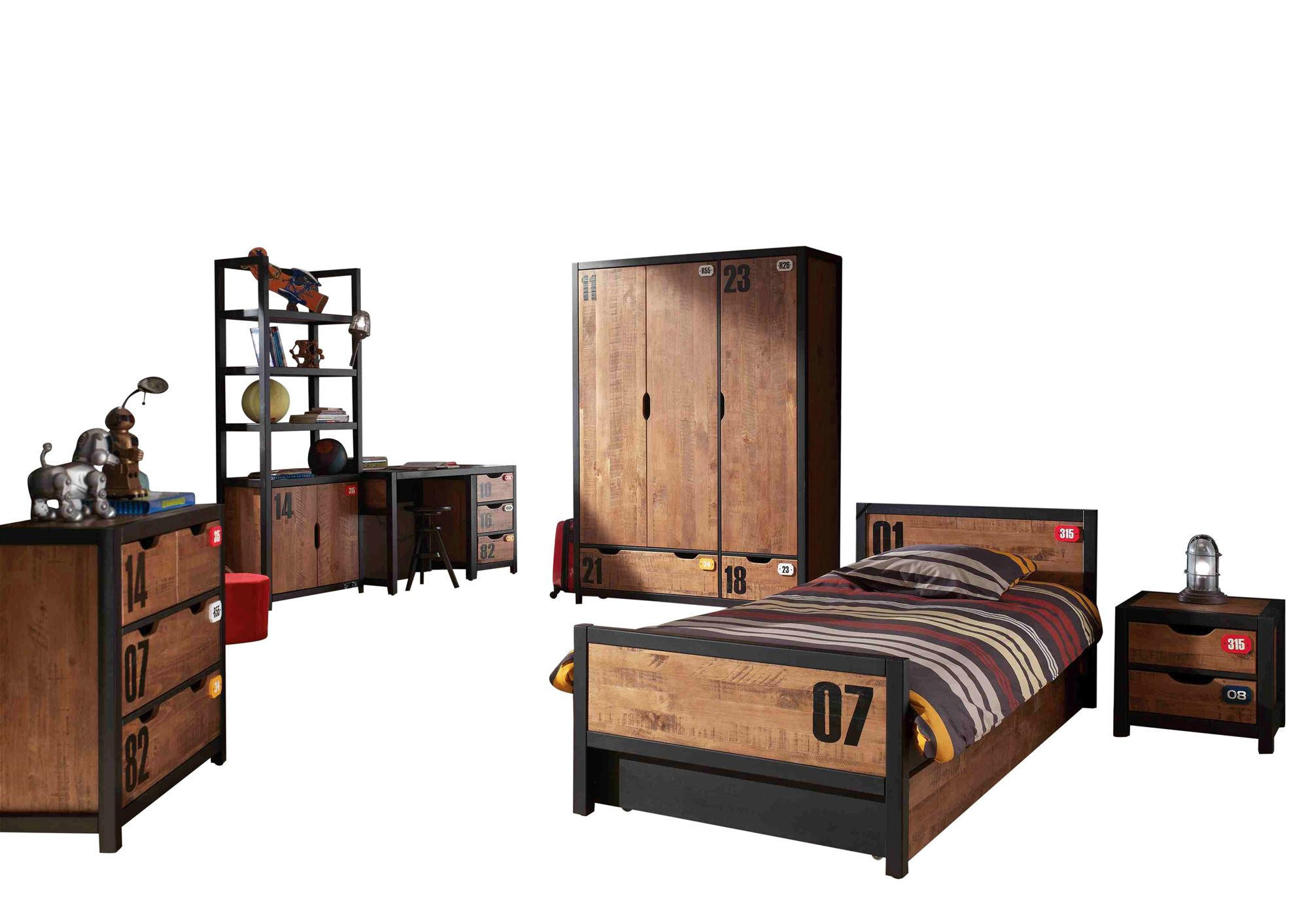 KINDERZIMMER Set komplett Kameko 12 Massivholz+MDF Schwarz/Cognac - Cognac/Schwarz, Holz (293/1/193cm) - 58aufmkessel