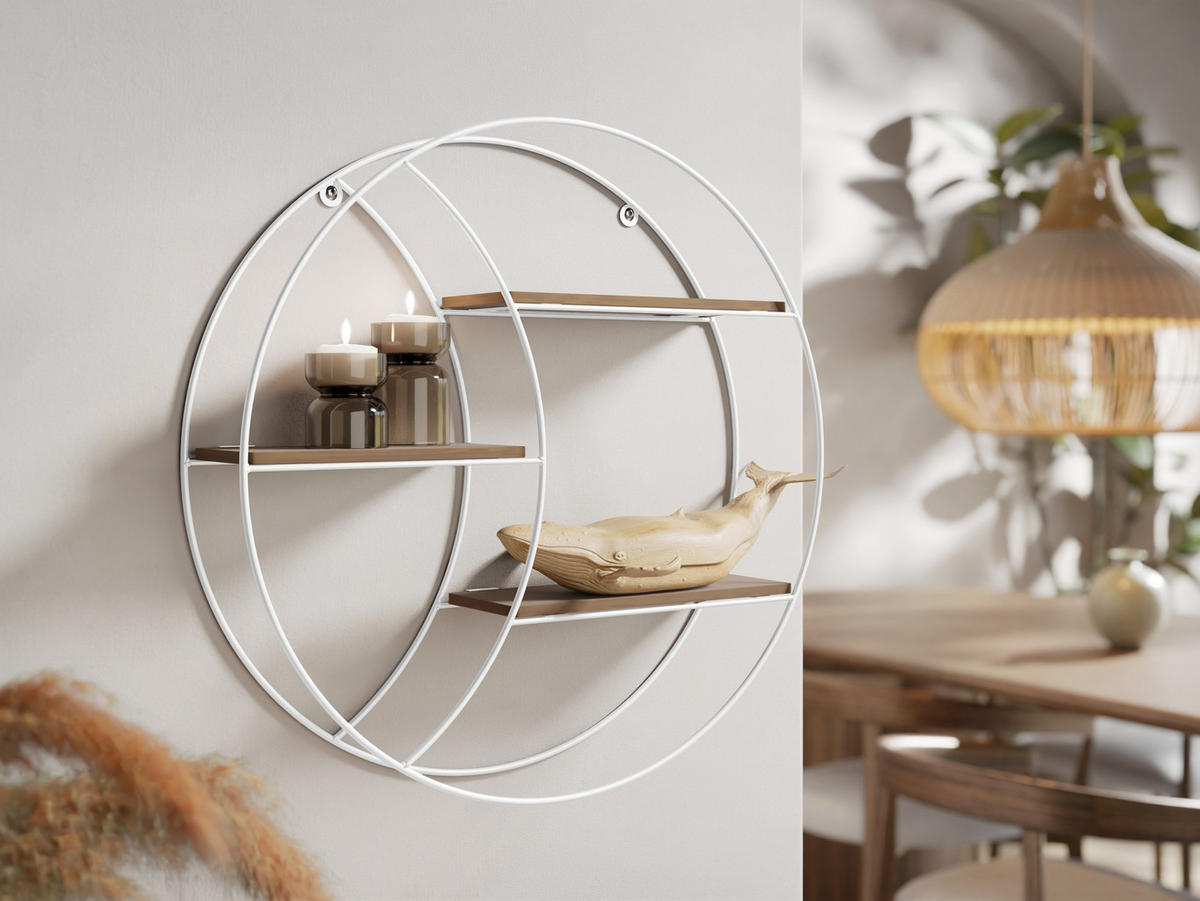 WANDREGAL Pulenzo - Weiß/Naturfarben, Holzwerkstoff/Metall (44/44/10cm) - MIRJAN24