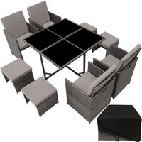 RATTAN SITZGRUPPE Bilbao, zusammenschiebbar, inklusive Schutzhülle, grau - Grau, Kunststoff - tectake