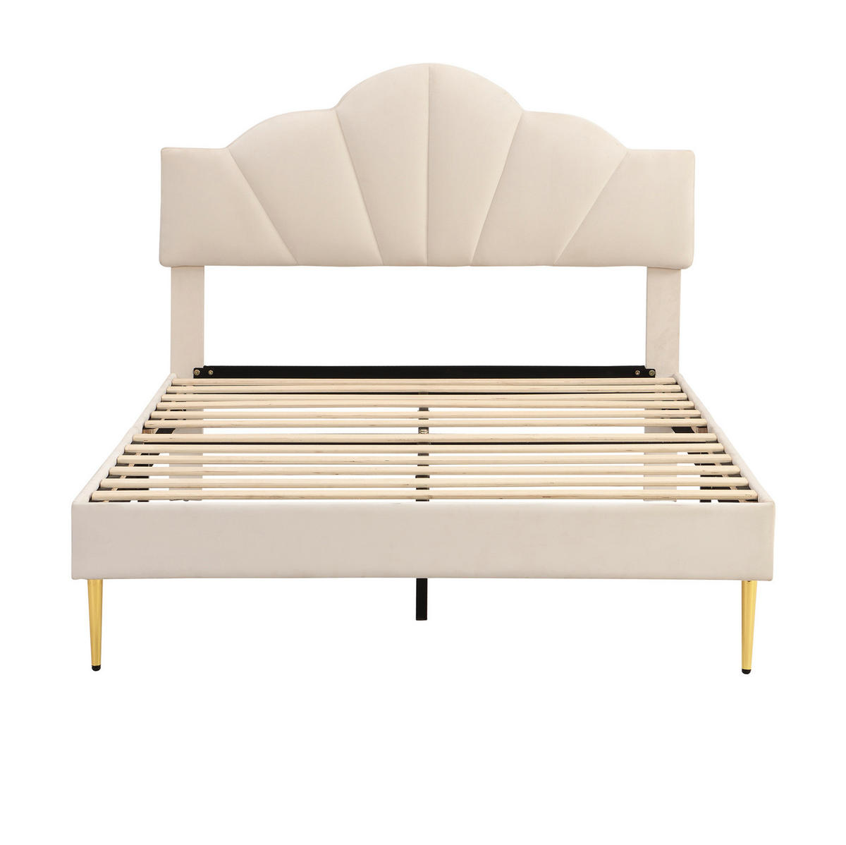 POLSTERBETT aus Samt 140x200 cm in Beige mit verstellbarem Kopfteil - Beige, Textil (140/200cm) - Modfu