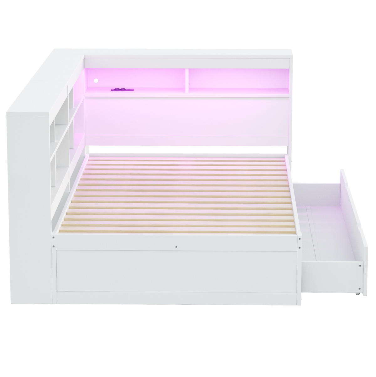 KREVET 140/200 cm s USB priključkom, LED osvjetljenjem i velikim spremištem, Bijela - bijela, drvni materijal (140/200cm) - Redom