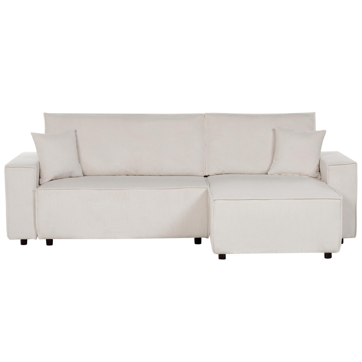 2-SITZER-ECKSOFA Cord cremeweiß rechtsseitig mit Schlaffunktion Abacka - Schwarz/Weiß, Textil (247/147cm) - Beliani