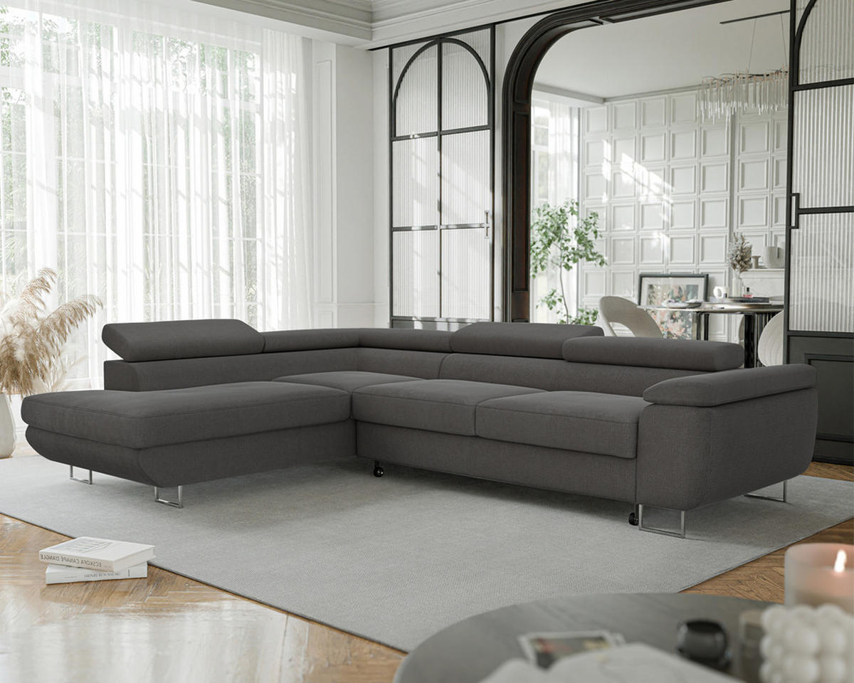 ECKSOFA ANTON mit Schlaffunktion und Bettkasten Anthrazit - Anthrazit, Holzwerkstoff/Kunststoff (274/203cm) - Idohome