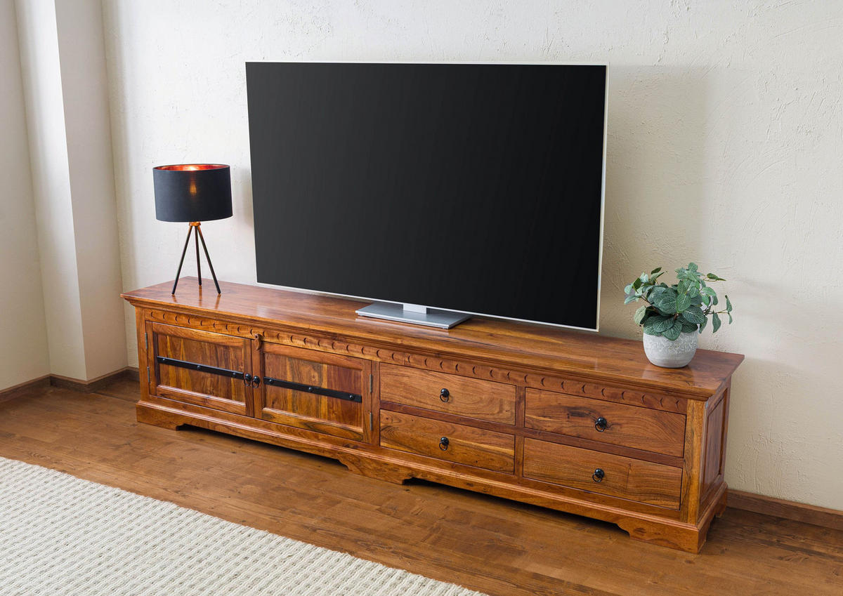 TV-BOARD Akazie 240x40x55 honig lackiert OXFORD #01017 - Braun, Holz (240/55/40cm) - Massivmoebel24