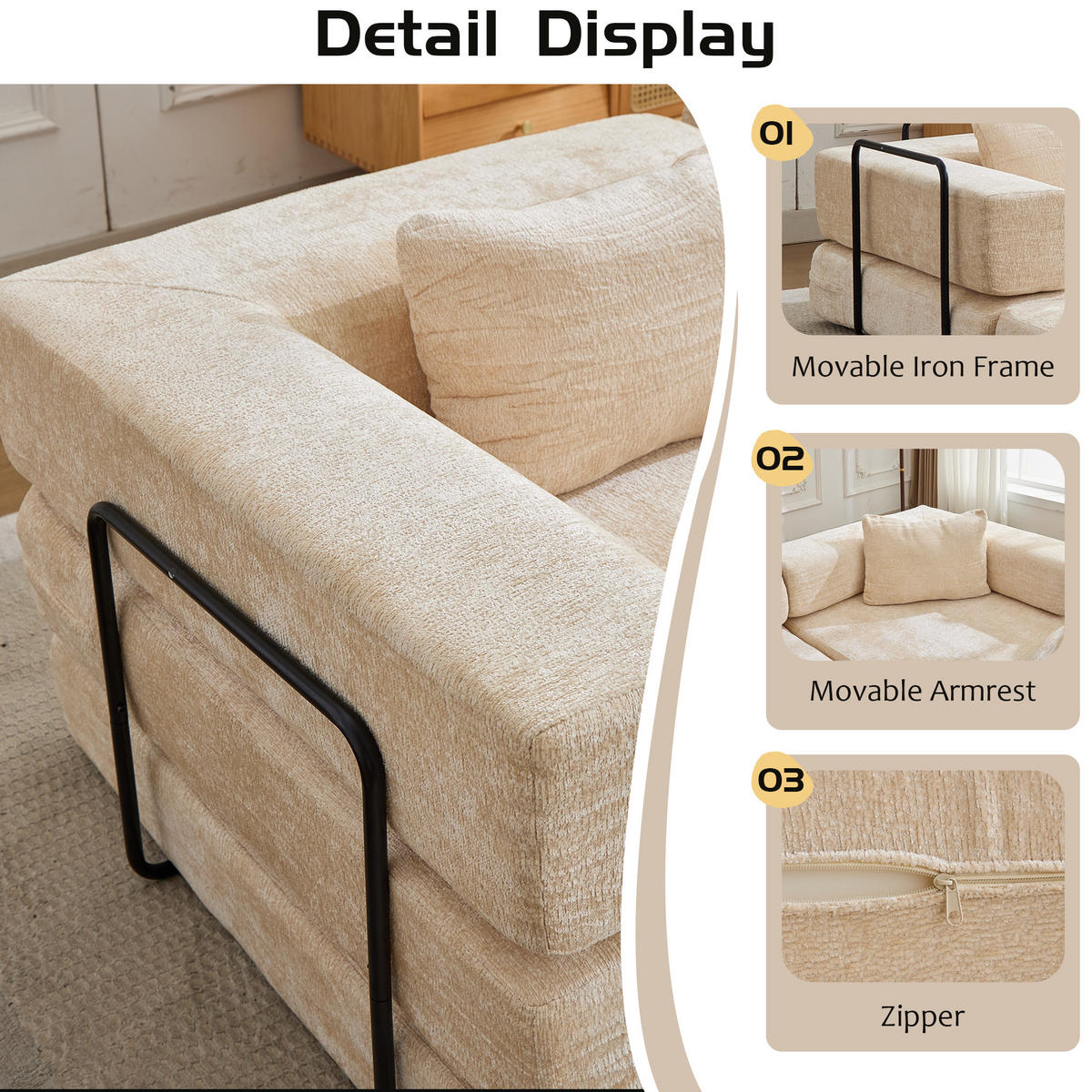 SCHLAFSOFA 2-in-1 faltbar ohne Montage, DE-42526, Beige - Beige, Textil (200/63/100cm) - ComfortXL