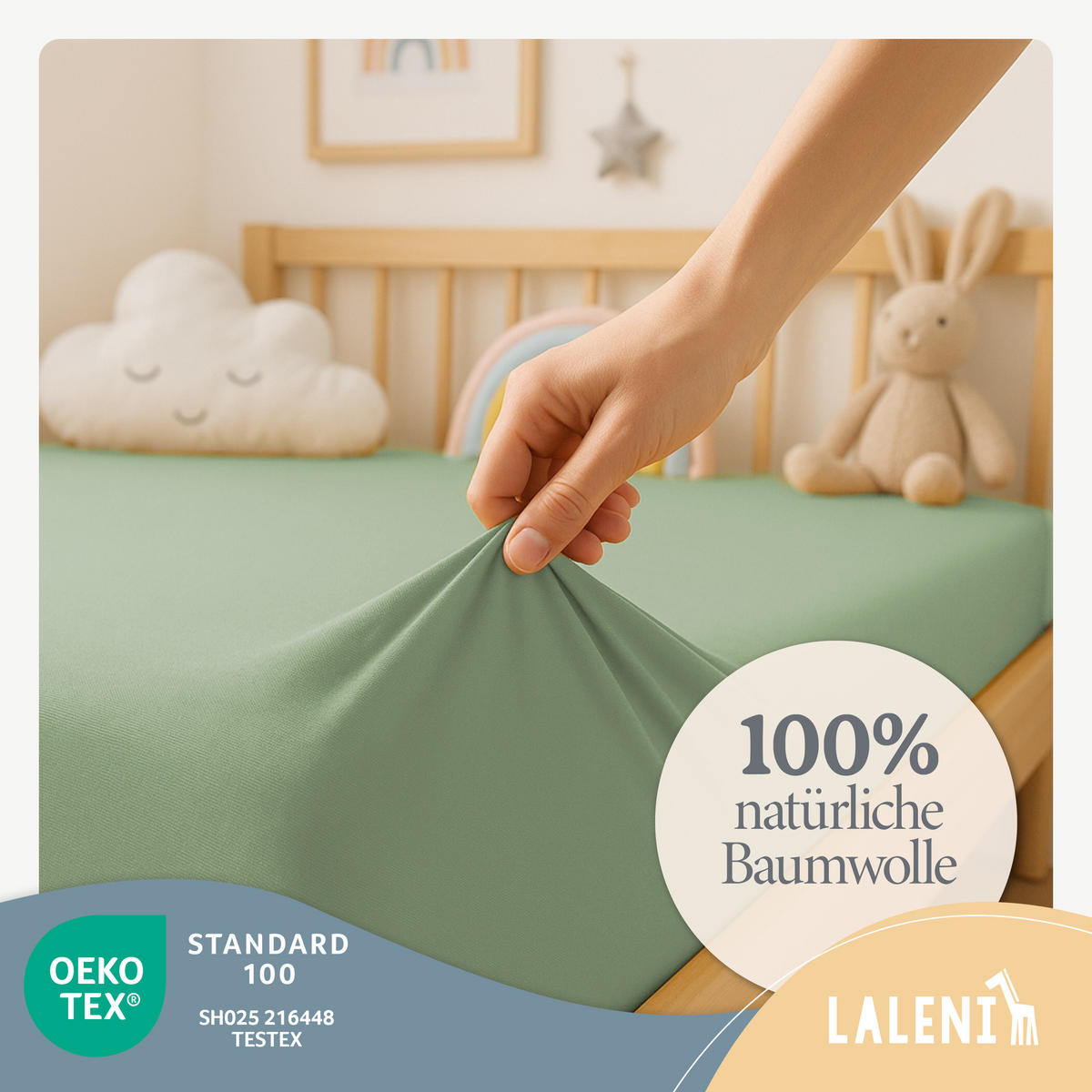 SPANNBETTLAKEN für Beistellbett & Stubenwagen – 100% Baumwolle, Atmungsaktiv & Weich, 50x89x10 cm, Grün - Grün, Textil (50/89cm) - Laleni