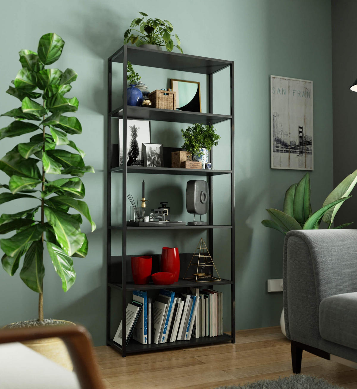 LOFT-REGAL Bücherregale Schwarz, 80x192x32 cm - Schwarz, Holz (80/192/32cm) - Milordbikes