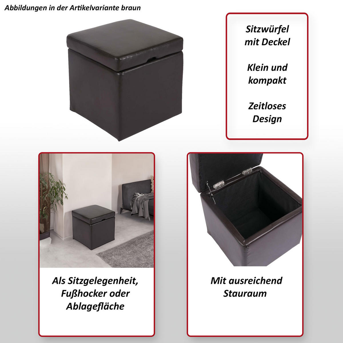 SITZHOCKER Braun - Braun, Leder (44/45/44cm) - MCW