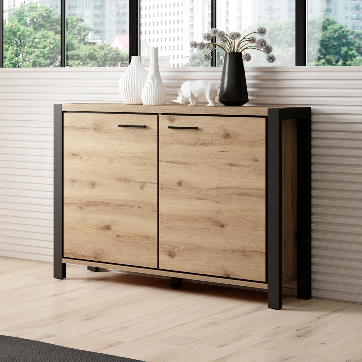 KOMMODE ATTIVO 112/91/41 cm mit 2 Türen Eichefarben - Eichefarben, Holzwerkstoff (112/91/41cm) - MASSENO