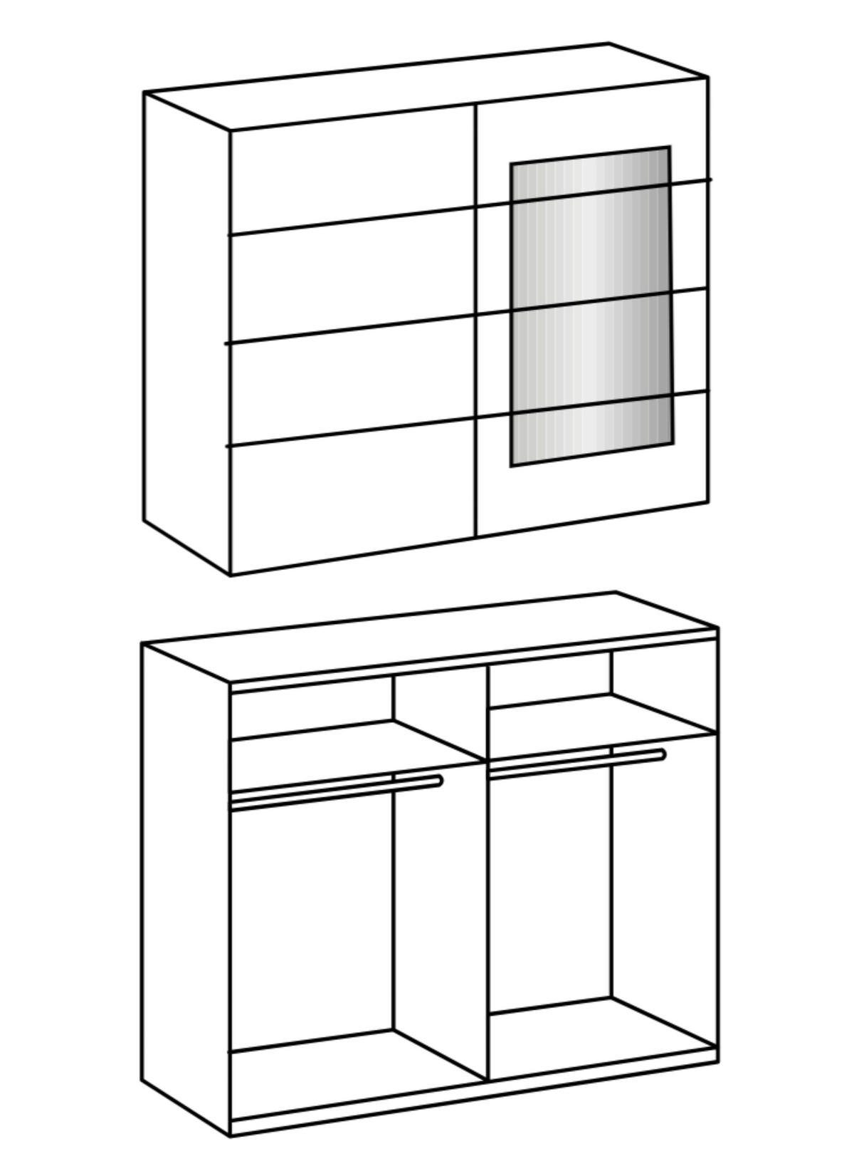 SCHWEBETÜRENSCHRANK 2-türig B225/H208/T65 cm in Eichen-Dekor mit Absetzungen in grauer Stahl-Optik / 22002 - Eichefarben/Alufarben, Holzwerkstoff/Metall (225/208/65cm) - luma-home