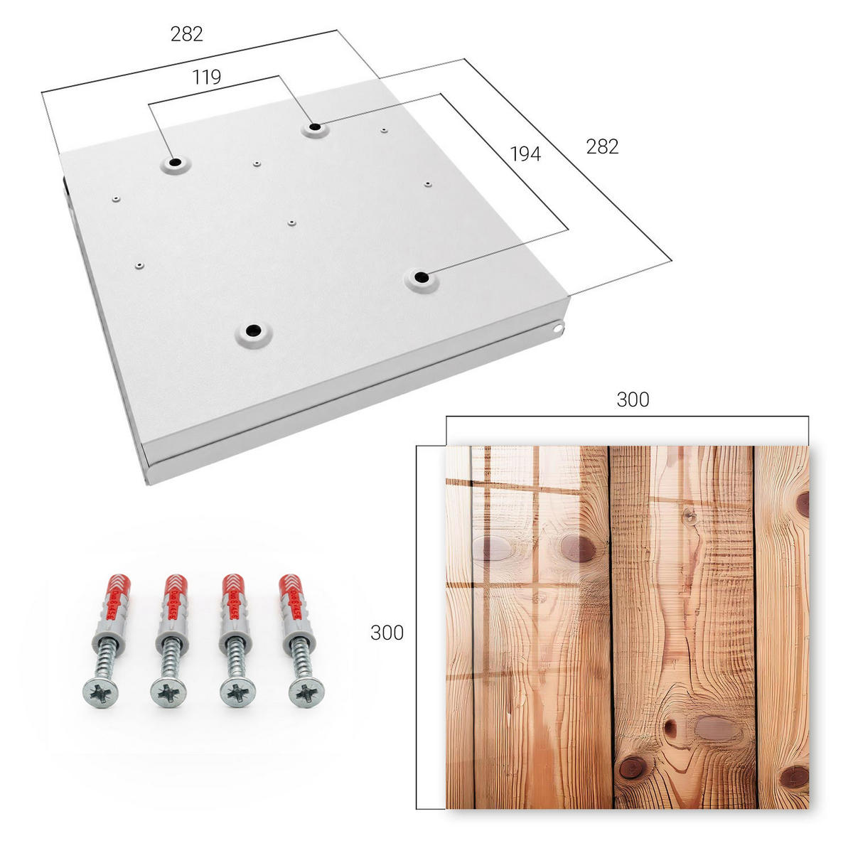 SCHLÜSSELBOX Weiß 30x30 cm – Türöffnung nach rechts - Holzringe - Braun, Metall (30/30/5cm) - TULUP