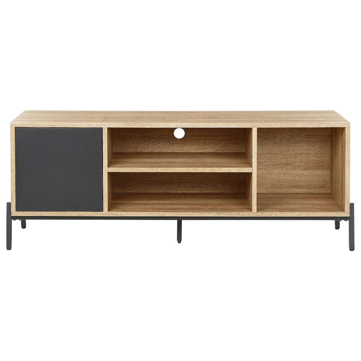 TV STOLEK Světle hnědý, Šedý, Černý MOINES 56/140/40 cm - světle hnědá, kompozitní dřevo (140/56/40cm) - Beliani