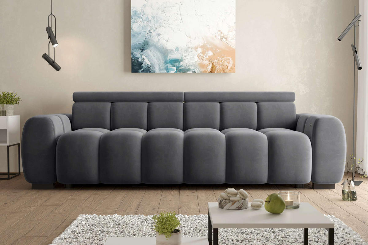 BIGSOFA ALESSIO Velours Anthrazit mit elektrischer Sitztiefenverstellung - Anthrazit, Kunststoff/Textil (248/77/108cm) - 99rooms