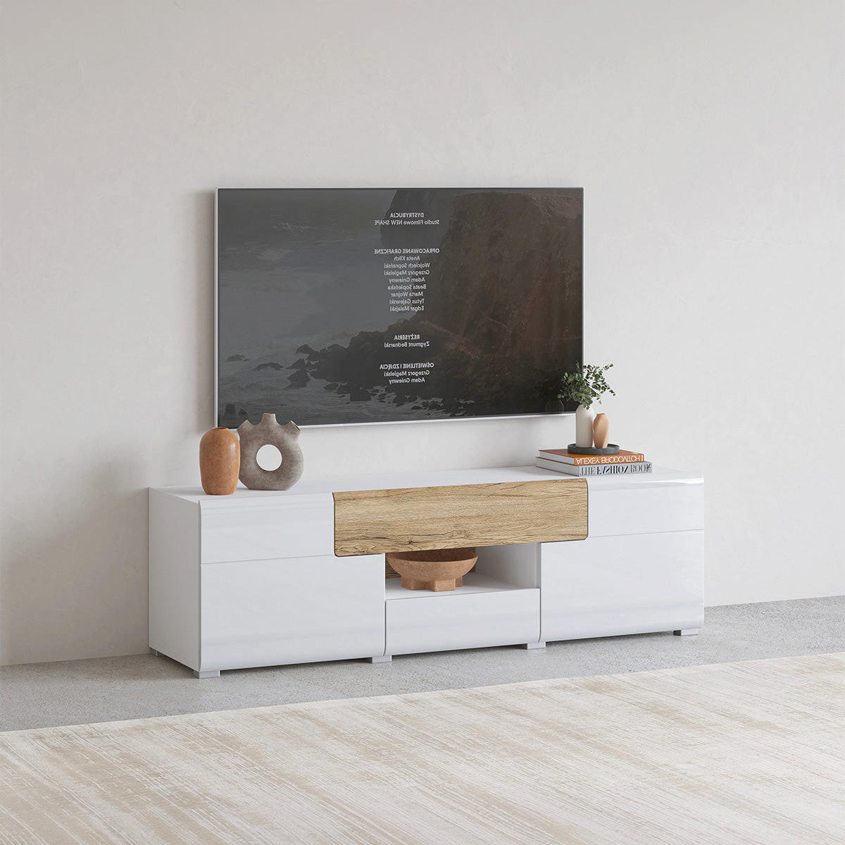 TV STOLEK Jules Bílá a dřevo - bílá, kompozitní dřevo (159/47/39cm) - Petits-meubles