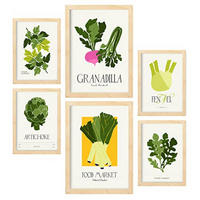 POSTER Set Mit 6 Lebensmittel Und Ernährungs Grünes Gemüse Natur Und Botanikdrucke Für Innenarchitektur A3 & A4 Rahmen Aus Hellem Holz - Beige, Papier (29/3cm) - Nacnic