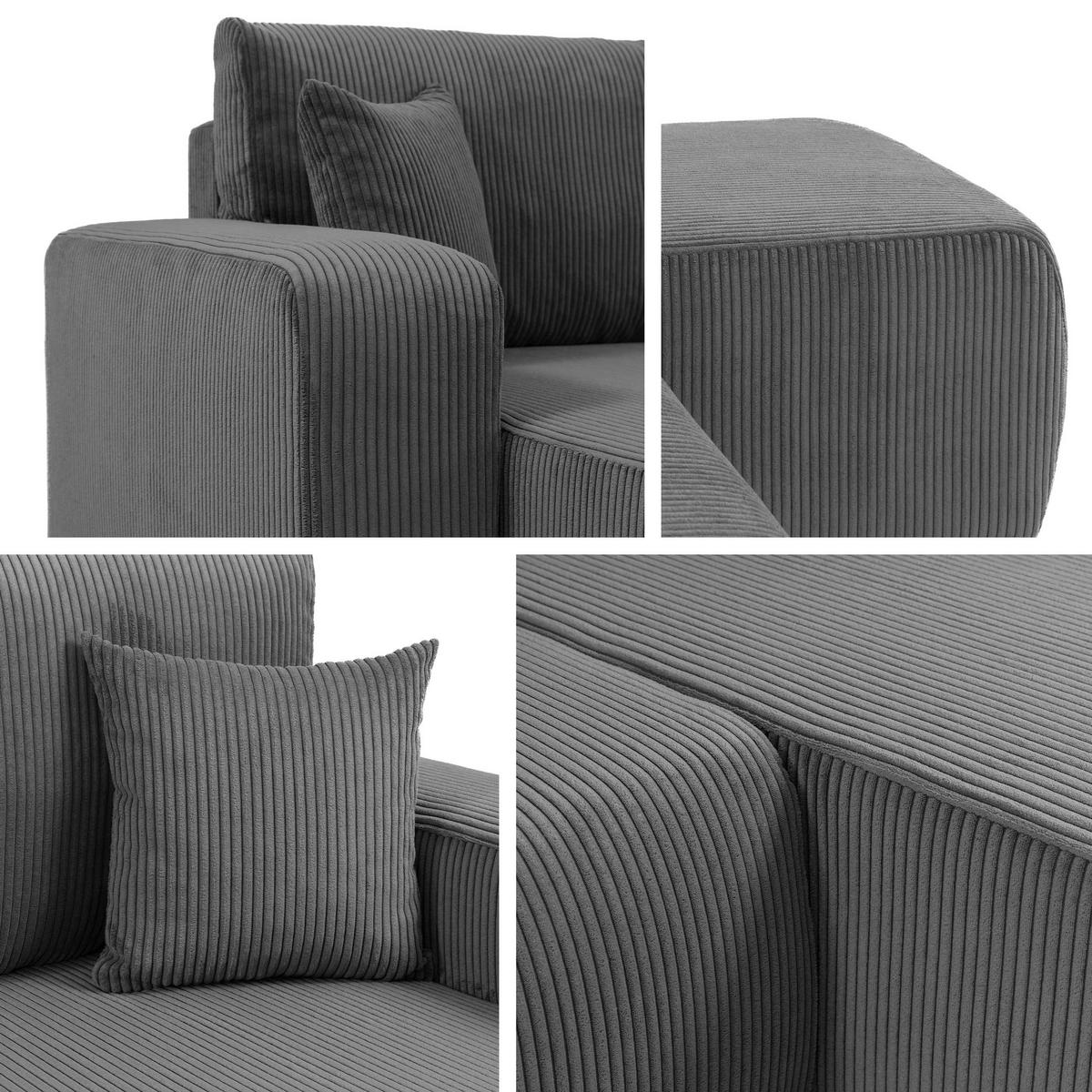 ECKSOFA Piano L Cord - Schwarz/Grau, Holz/Kunststoff (244/145cm) - MIRJAN24