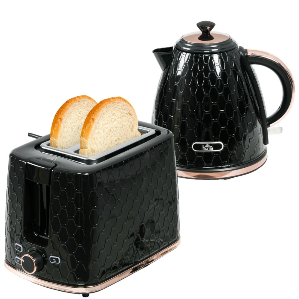 WASSERKOCHER-TOASTER SET, 1,7 L, 7 Bräunungsstufen, Schwarz - Schwarz, Kunststoff (19.5/23.4/24.2cm) - Rolipo