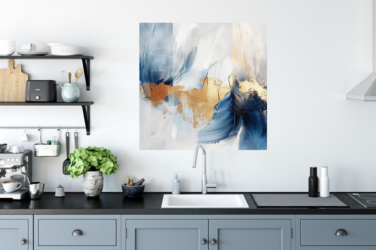 WANDTATTOO Gold - Blau - Aquarell - Kunst - Modern 50x50 cm - Hellblau, Kunststoff (50/50/0.1cm) - MuchoWow