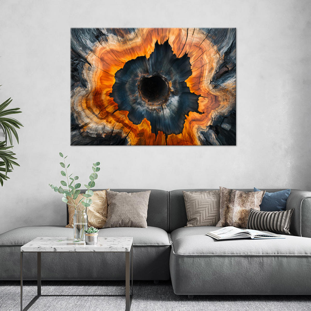 LEINWANDBILD Holzmaserung Natur 90x60cm - Orange, Textil (90/60cm) - Feeby