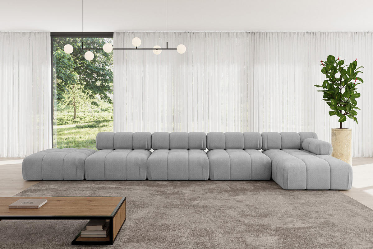 ECKSOFA modulares Sofa Lizur-L3 - 475x160x70 cm Hellgrau Velours - Hellgrau, Holzwerkstoff/Textil (475/160cm) - ALTDECOR