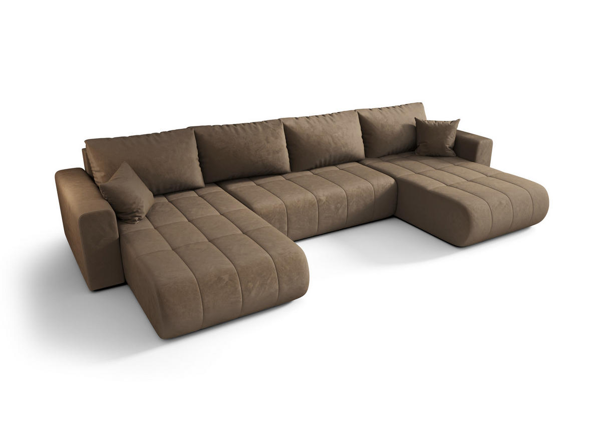 ECKSOFA mit schlaffunktion und bettkasten MILO U, stoff MONOLITH, Hellbraun - Hellbraun, Holz (384/190cm) - Kaiser Möbel