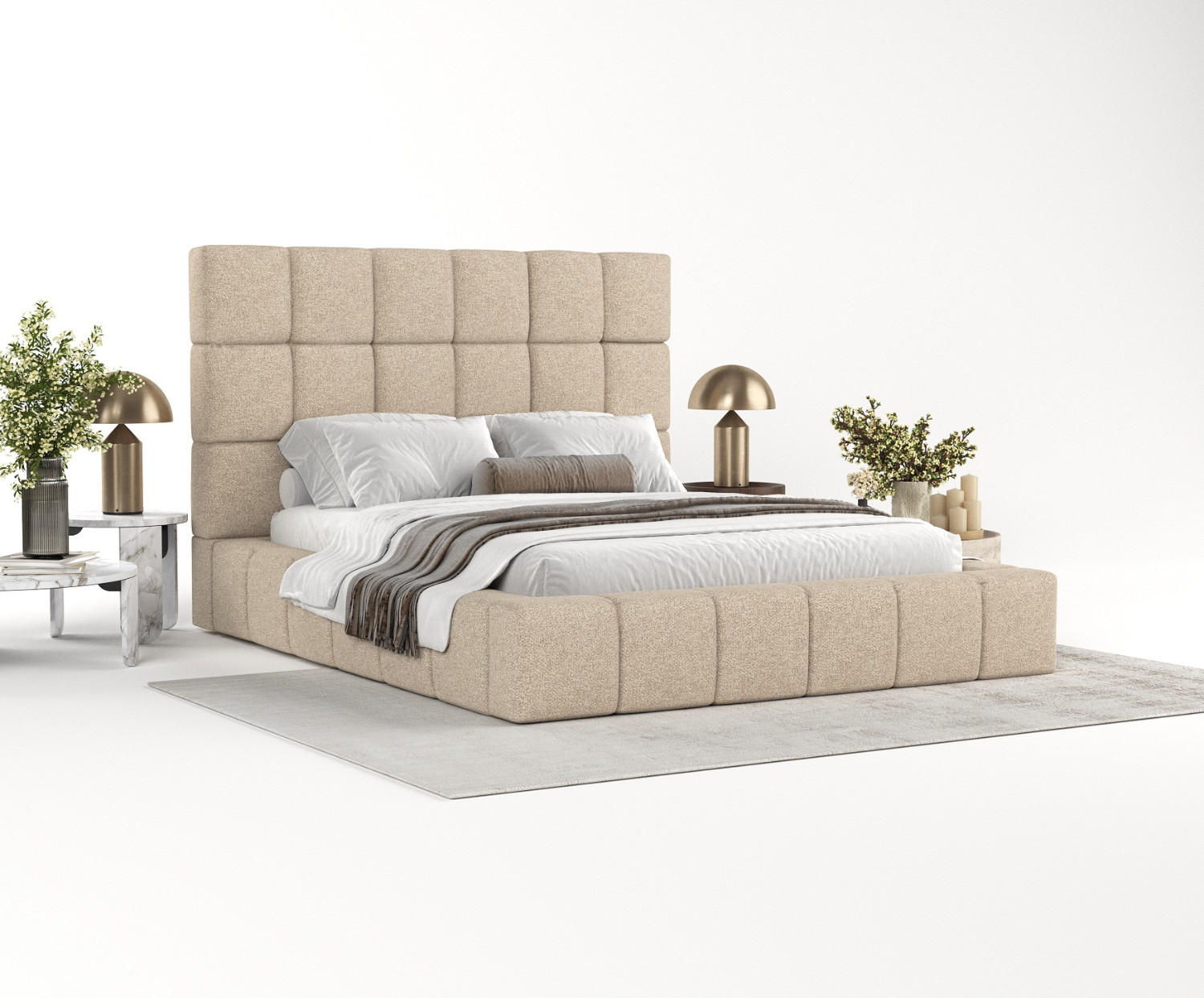 POLSTERBETT Skiathos mit Stauraum 160/200 cm Hellbeige im Bubble Stoff - Sandfarben/Schwarz, Holz/Holzwerkstoff (160/200cm) - AltaBeds