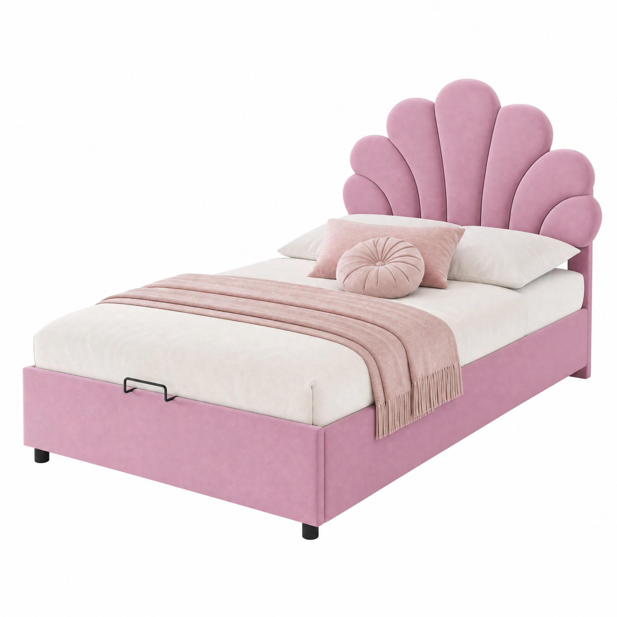 POLSTERBETT mit Stauraum 90x200 cm Samt Rosa - Pink, Metall (90/200cm) - Beauniv