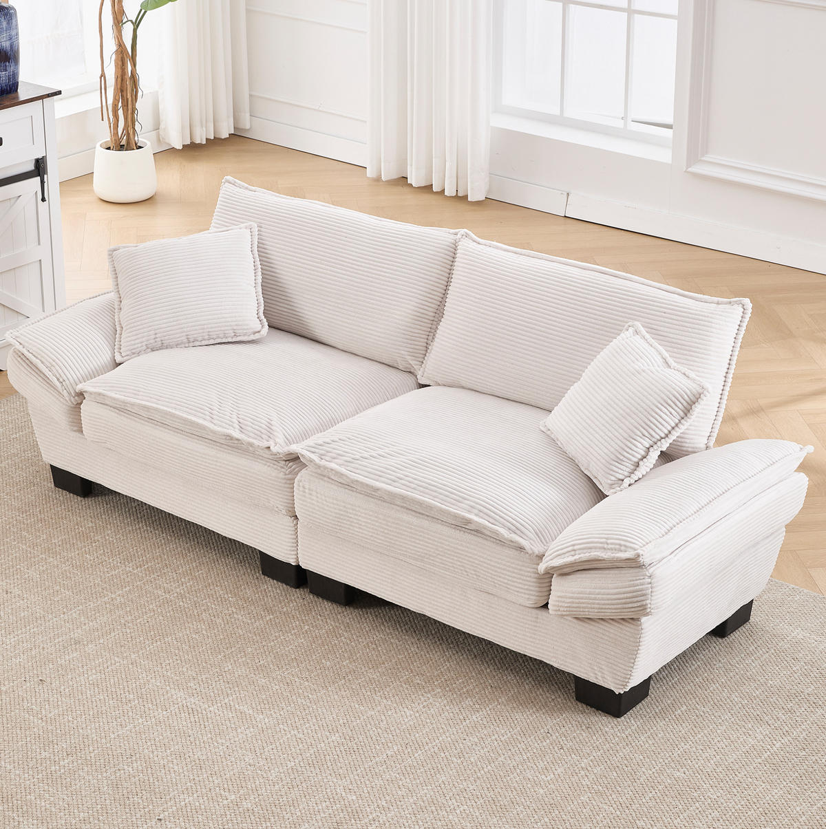 SOFA 2-Sitzer mit tiefem Sitz 224 x 81 x 81 cm Samt Beige - Beige, Kunststoff (224/81/81cm) - Meubliv