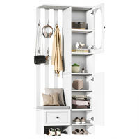 GARDEROBEN-SET in Weiß mit Schuhbank und Polster für Flur, B85/T33.5/H200 cm - Weiß, Holzwerkstoff (85/200/33.5cm) - STILVORA