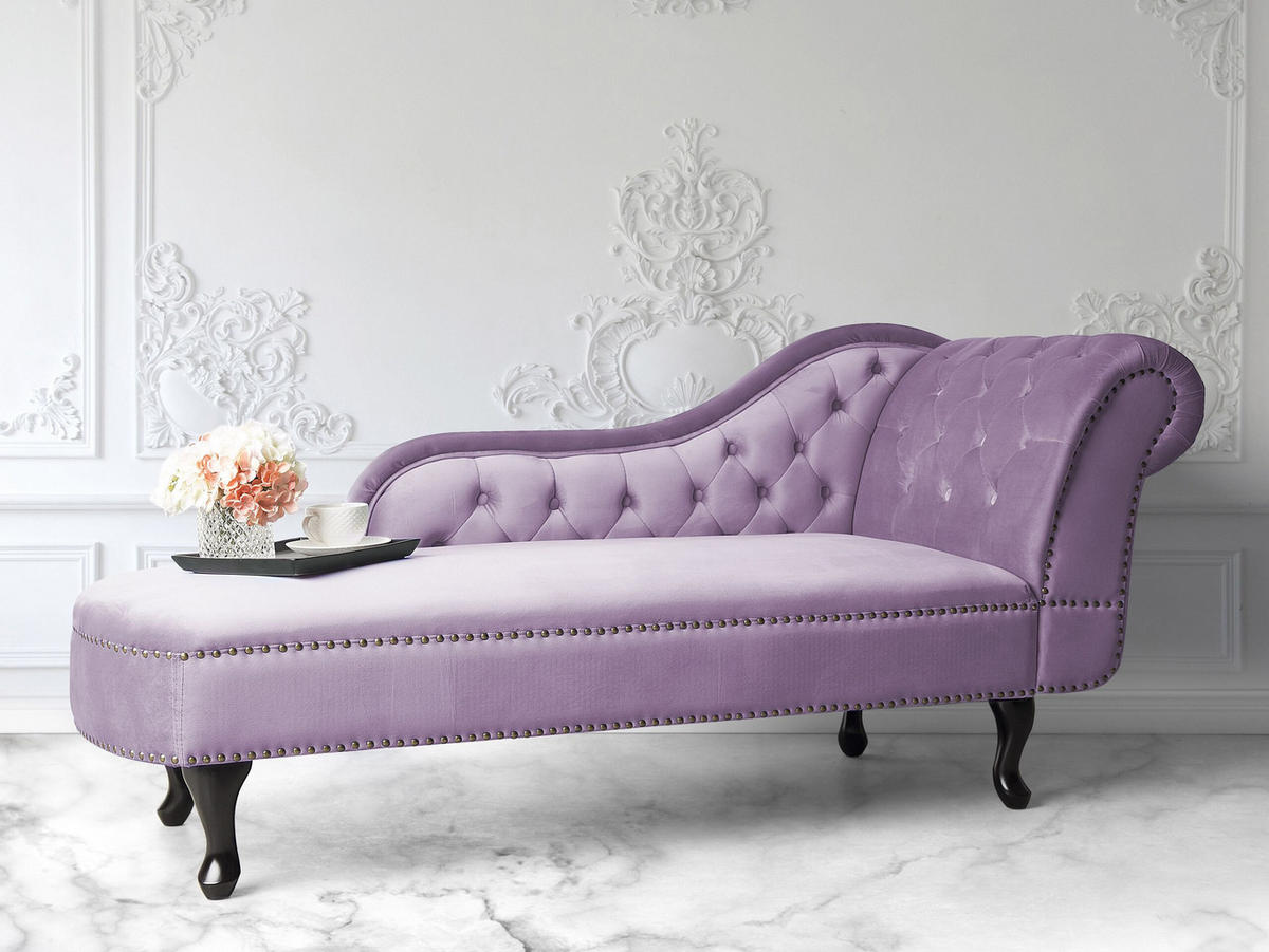 CHAISELONGUE Samtstoff violett rechtsseitig Nimes - Violett/Schwarz, Textil (170/79/61cm) - Beliani