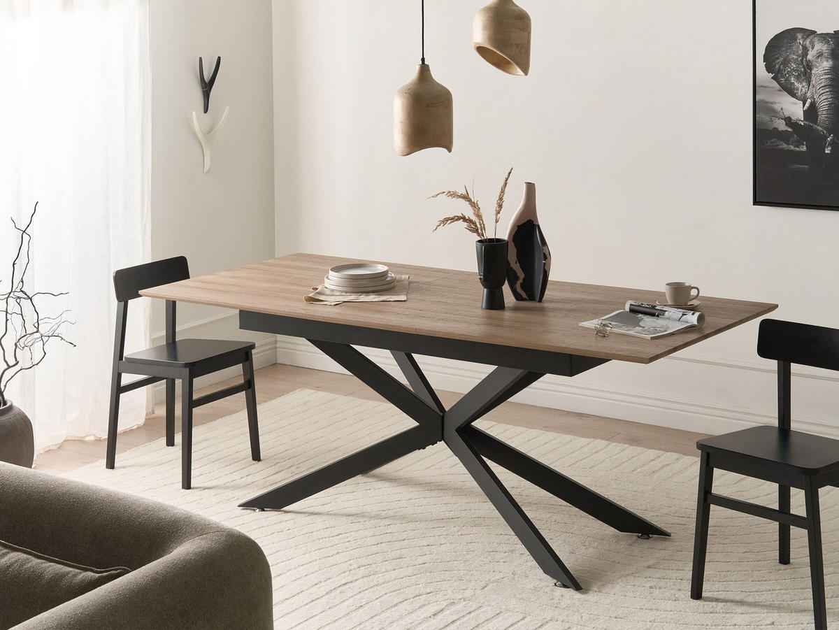 JÍDELNÍ STŮL Světle hnědý 160-200/90 cm Finley - světle hnědá, kompozitní dřevo (160/90/75cm) - Beliani