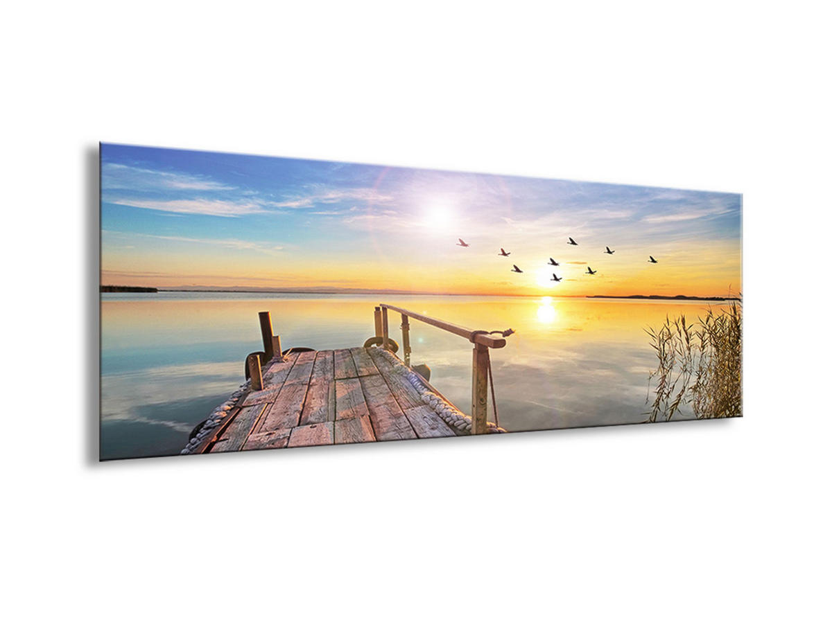 GLASBILD 80x30 cm Steg Sonnenuntergang - Gelb, Glas (80/30cm) - artissimo