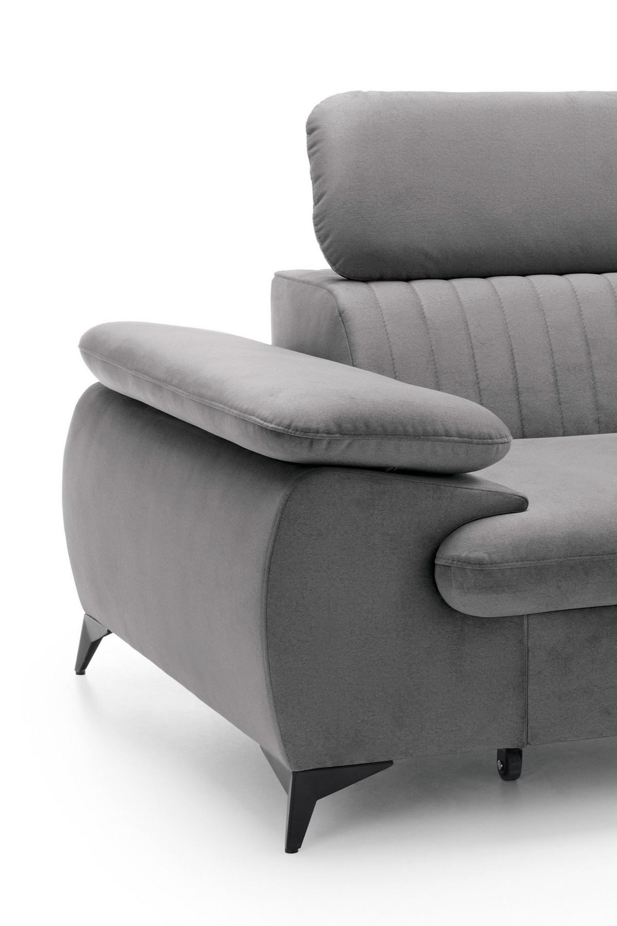 ECKSOFA FIORE Grau Velours-Stoff mit Schlaffunktion - Grau, Holz (280/193cm) - MASSENO